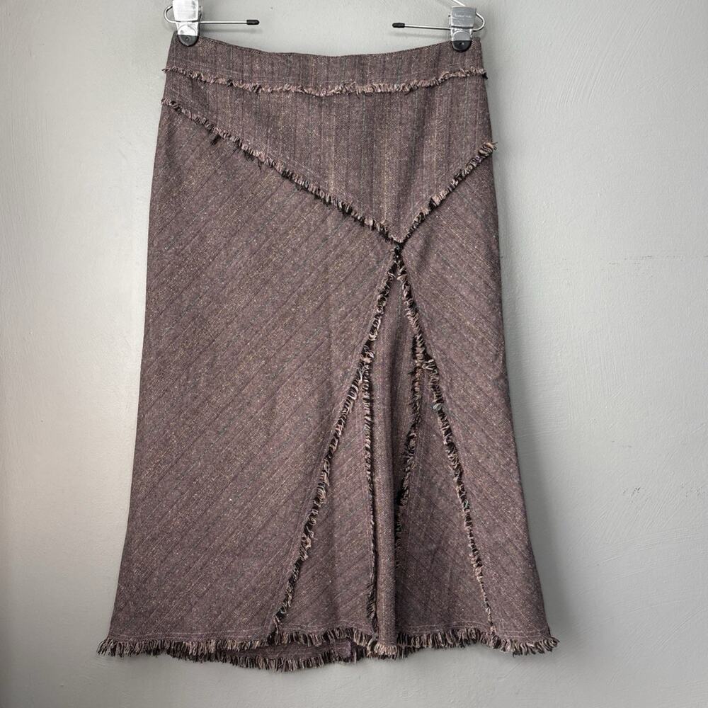 Urban Woman TEX Tweed Skirt Fits Size 6 Purple Fringe Wool Academia Career Y2K